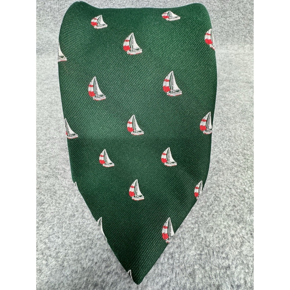 Sailboat Tie Nautical Yacht‎ Club Boat Print Mens Green Necktie Classic